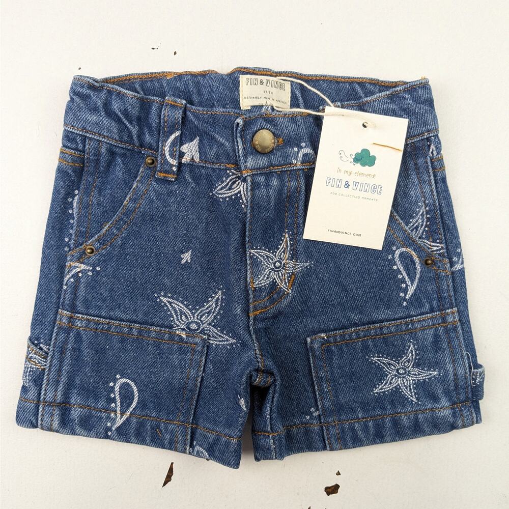Fin & Vince Paisley Carpenter Jean Shorts - 6-12 Months